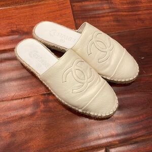 Chanel Leather Espadrille Mules, size 37